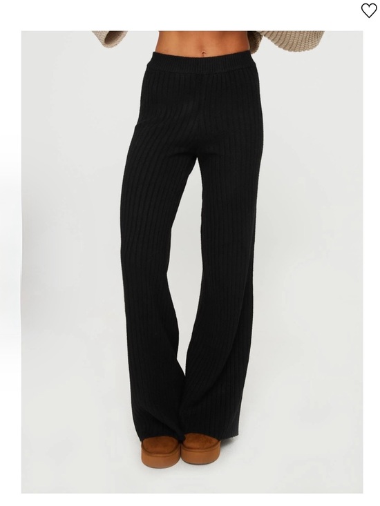 Princess Polly Pants - Princess Polly Black Ribbed Wide-Leg Knit Pants